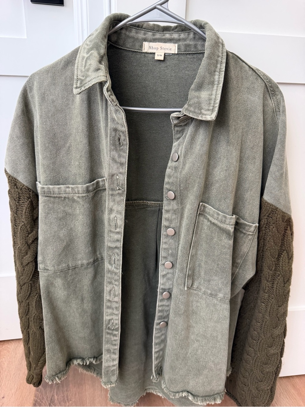 Shop Stevie Women’s Olive Green Mixed-Media Button Jacket